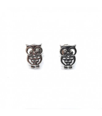 E000841 Genuine Sterling Silver Earrings Owl Solid Hallmarked 925 Handmade